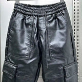 PU Leather Fleece Pocket Pants