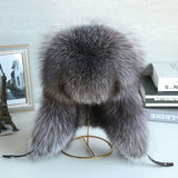 Oversized Fox Fur Leather Trapper Hat