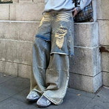 Distressed Dual-Layer Denim Jeans