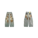 Mud-Dyed Distressed Loose Denim Pants