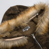 Camouflage Fur Collar Hooded Bomber Jacket