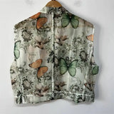 Butterfly Breathable Organza Blazer Cropped Vest