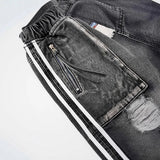 Ripped Denim Wide Leg Jeans Shorts