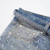 Rhinestone Washed Denim Jeans