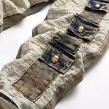 Bleached Pale Cargo Stitched Denim Jeans