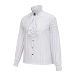 Victorian High-Neck Ruffle Blouse w/ Jabot+Brooch