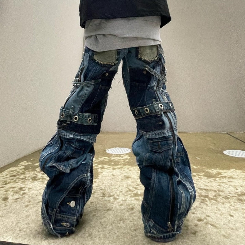 denim wide-leg casual patchwork python pants | wide... Wide Leg Denim Patchwork Pants – limetliss