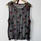 Strawberry Sequin Embroidered Sheer Mesh Tank Top
