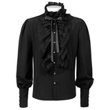 Victorian High-Neck Lace Jabot Blouse with Ruffle Collar