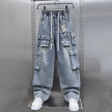 Multi-pocket Drawstring Cargo Jeans