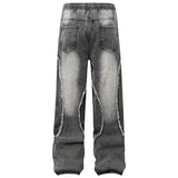 Washed Black Wide-Leg Drawstring Jeans