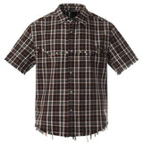 Plaid Studded Patchwork Oversized Button-Up