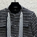 Tweed Short Sleeve Jacket With Stripe Scarf