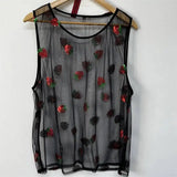 Strawberry Sequin Embroidered Sheer Mesh Tank Top