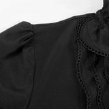 Victorian High-Neck Lace Jabot Blouse with Ruffle Collar