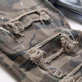 Split Denim Camouflage Ripped Distressed Jeans