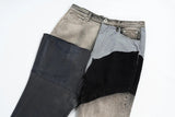 Stacked Oil Wax Patchwork Flared Denim Jeans