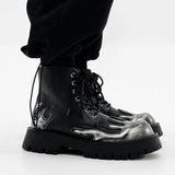 Fire Flame Leather Combat Ankle Boots