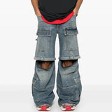 Vintage Washed Wide Leg Cargo Jeans
