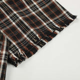 Plaid Studded Patchwork Oversized Button-Up