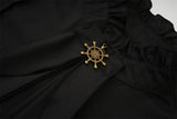 Victorian High-Neck Ruffle Blouse w/ Jabot+Brooch