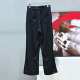 Pleated Striped Loose Crystal Flare Trousers