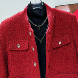 Elegant Red Tweed Blazer