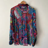 Colorful Lace Mesh Button Up