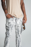AJ29SK GREY/WHITE WASH STACKED CARGO JEANS