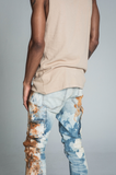 AJ19SK OIL PAINT STACKED JEANS