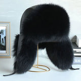 Oversized Fox Fur Leather Trapper Hat