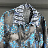 Sea Blue Scaled Frayed Denim Jacket