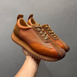 Leather Spliced Lace Up Sneakers