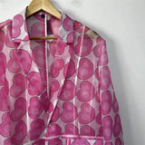 Pink Heart Print Organza See-Through Blazer