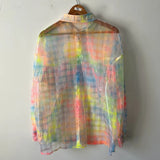 Rainbow Plaid Transparent Button-Up