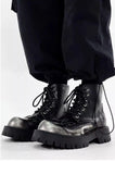 Fire Flame Leather Combat Ankle Boots