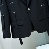 Black Strap-Detail Blazer