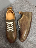 Leather Spliced Lace Up Sneakers