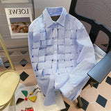 Weaved Blue Striped Button Up