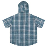 Sea Blue Button-Up Hooded Plaid Shirt