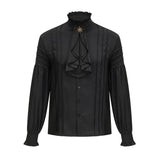 Victorian High-Neck Ruffle Blouse w/ Jabot+Brooch