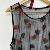 Strawberry Sequin Embroidered Sheer Mesh Tank Top