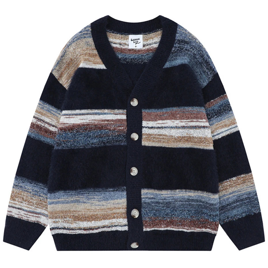 Striped Knitted Cardigan Sweater