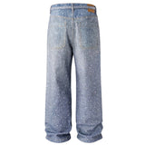 Rhinestone Washed Denim Jeans
