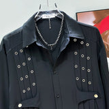 Black Grommet Detail Button-Up Shirt