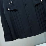 Black Grommet Detail Button-Up Shirt