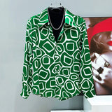 Green Retro Geometric Button-Up Shirt