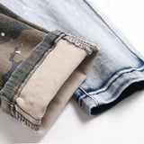 Split Denim Camouflage Ripped Distressed Jeans