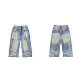 Splatter-paint Loose-fit Cropped Jean Shorts