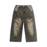 Distressed Multi-pocket Denim Shorts